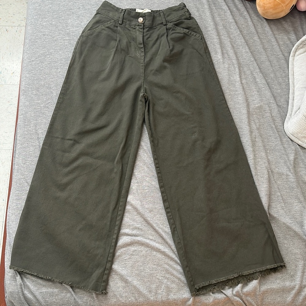 Olive Green Elasticized Wide Leg Trouser Pants